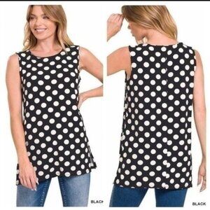 Black/Ivory Polka Dot Sleeveless Tunic Top For Women